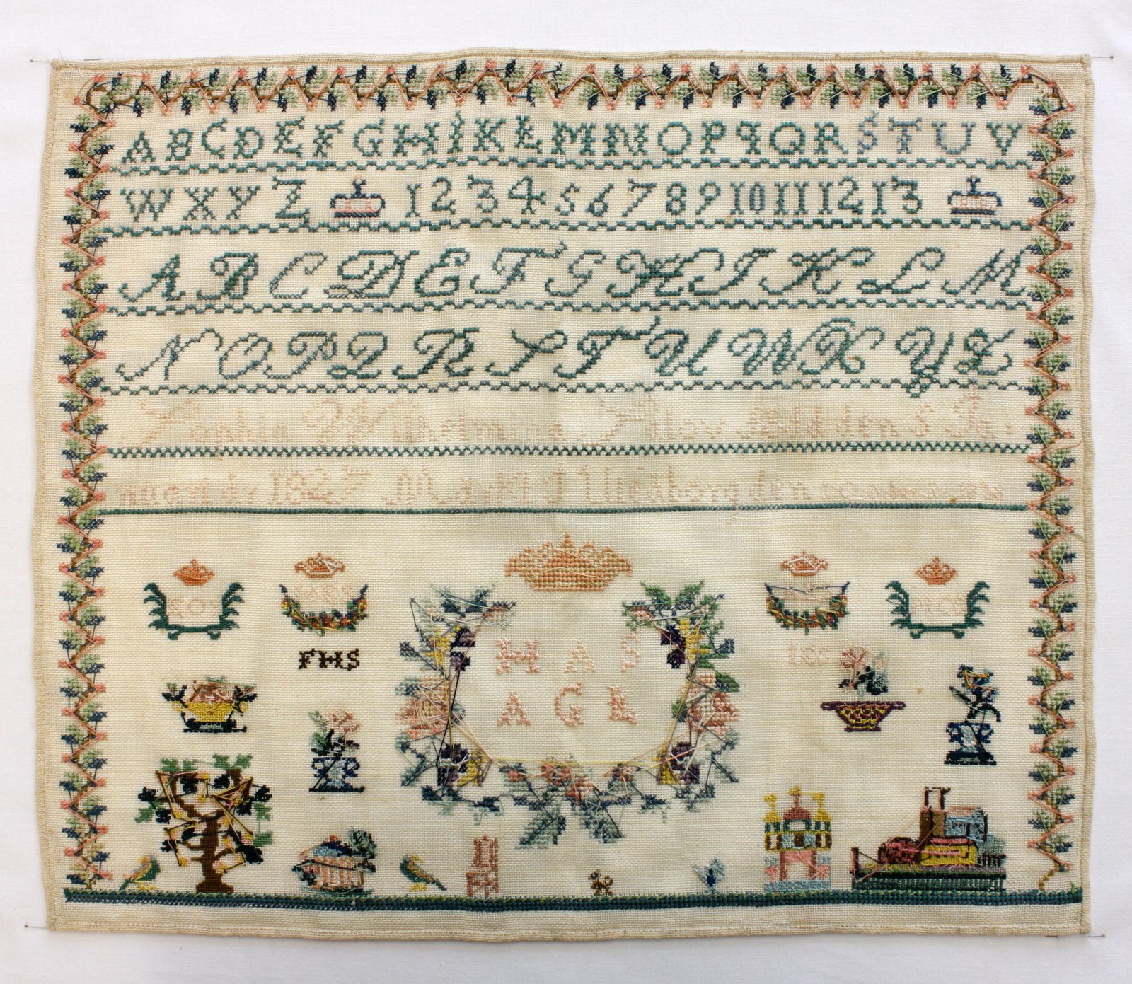 1800-luvulla käsityönä tehty ristipistotyö.