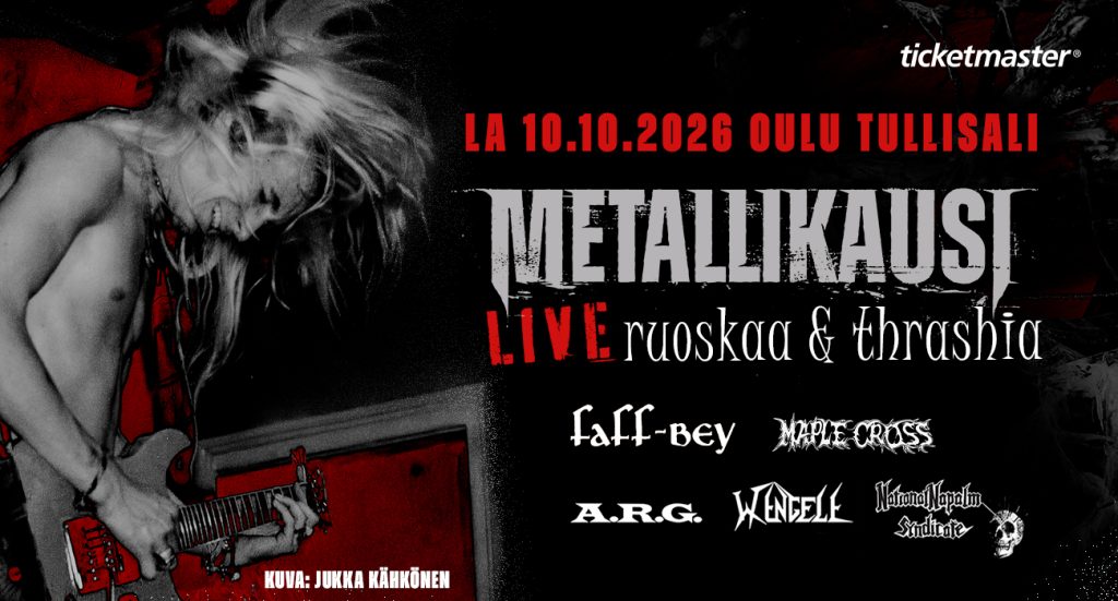 Metallikausi live -tapahtuman markkinointikuva, jossa tietoja tapahtumasta ja bändilogot.